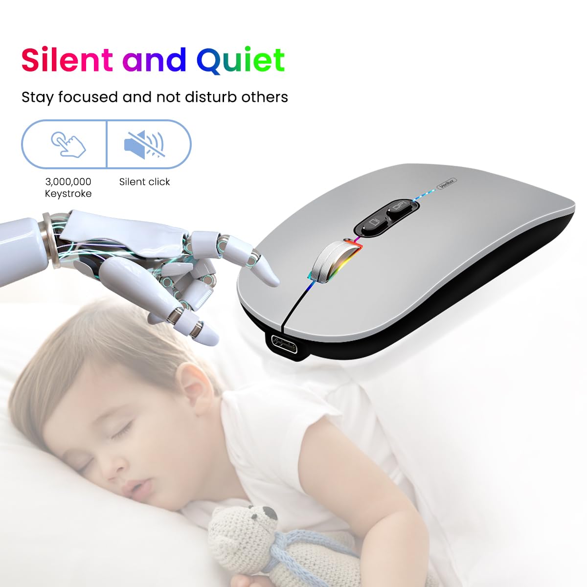 Verilux LED Wireless Mouse, Rechargeable Slim Silent Mouse 2.4G Portable Mobile Optical Office Mouse with USB Receiver, 3 Adjustable DPI for PC, Laptop, Computer, Desktop Verilux LED Wireless Mouse, Rechargeable Slim Silent Mouse 2.4G Portable Mobile Optical Office Mouse with USB Receiver, 3 Adjustable DPI for PC, Laptop, Computer, Desktop
